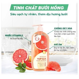 [COMBO 3 CHAI] Nước Rửa Chén Bát TopGia Chai 1Kg Chiết Xuất Tự Nhiên, Dịu Nhẹ, An Toàn Cho Da Tay