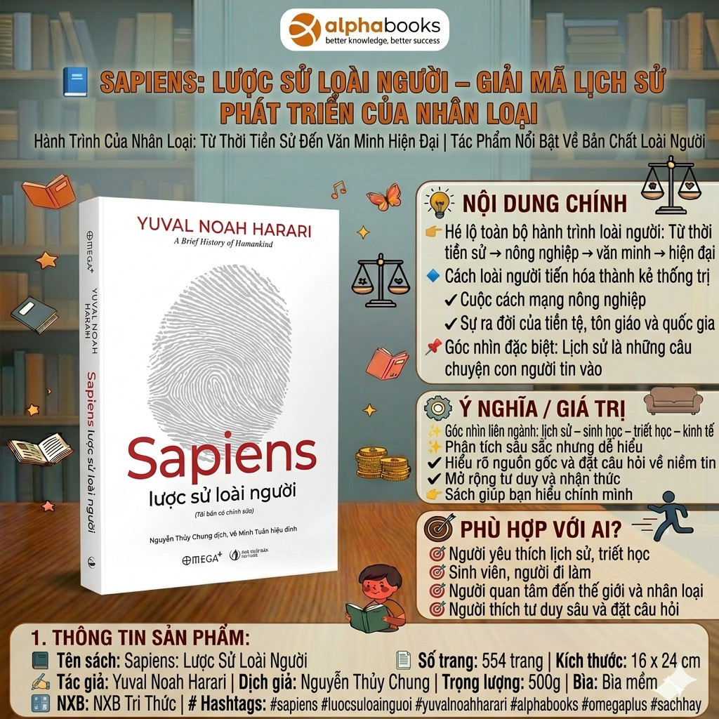 Sách > Sapiens Lược Sử Loài Người - Câu Chuyện Lịch Sử Lớn Về Nền Văn Minh Nhân Loại (Omega Plus)