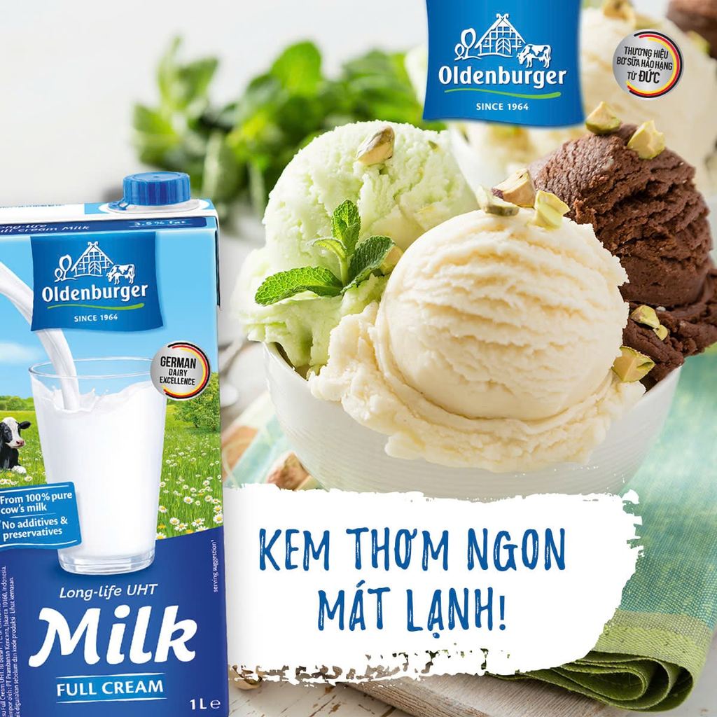 [COMBO GIÁ SỈ] Sữa Tươi Tiệt Trùng Nguyên Kem Không Đường Oldenburger 1L Thơm Ngon Béo Ngậy