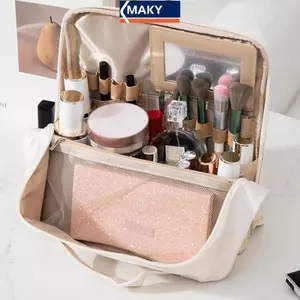 MAKY Túi đựng mỹ phẩm dung tích cực lớn Túi đựng bút nhiều lớp thẩm mỹ cao Túi đựng mỹ phẩm VN