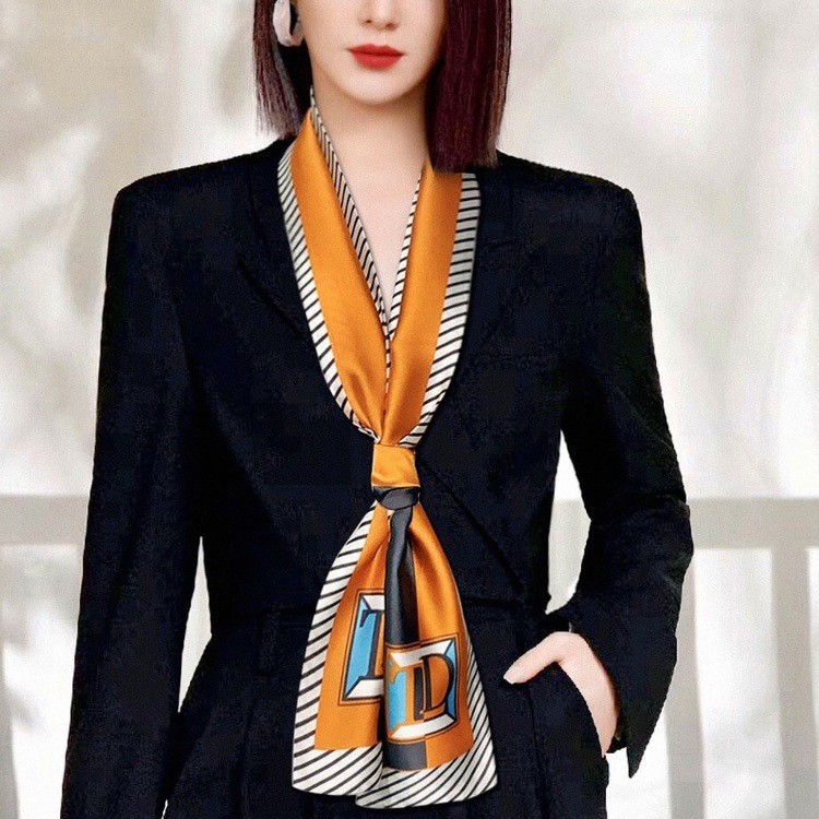 Dài Nhỏ Khăn Lụa Nữ Phù Hợp Với Màu Cam 2023 Phong Cách Mới Mỏng Phong Cách Phương Tây Mùa Đông Thu Đen Trắng Yếm Khăn quàng Cổ Phong Cách Hàn Quốc Q9DA