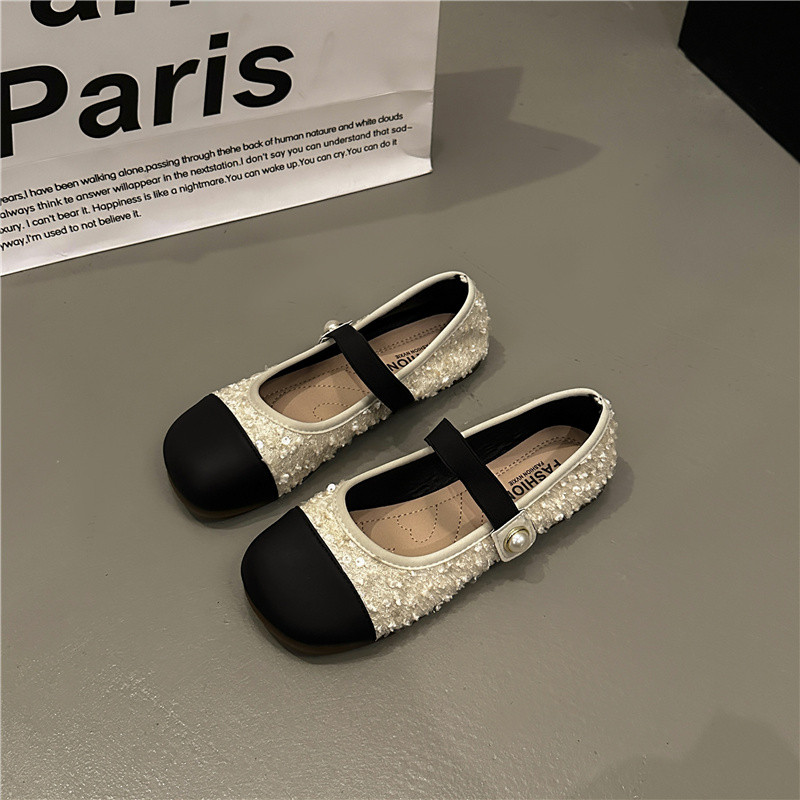 Atikota Nữ Giày Đế Bằng Sequin Splice Ngọc Trai Khóa Thoải Mái Nhẹ Thường Ngày Căn Hộ