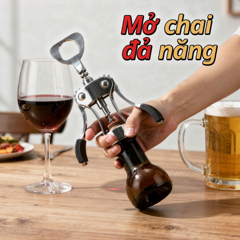 dụng cụ khui rượu vang hợp kim kẽm bền chắc chống ăn mòn đa năng mở nắp chai bia quà tặng gia đình
