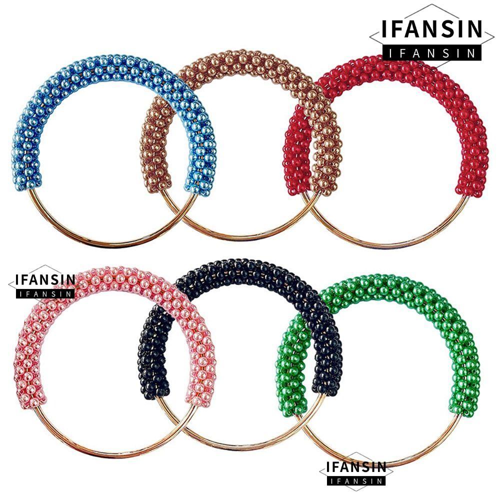 Tay cầm túi FANSIN, Nhẫn kim loại tròn tinh tế, Phụ kiện túi bện hạt đầy màu sắc DIY dành cho nữ