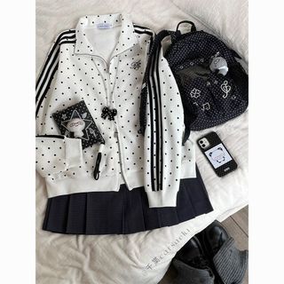 Áo Khoác Cardigan Polka Dot Cổ Đứng Thu Đông