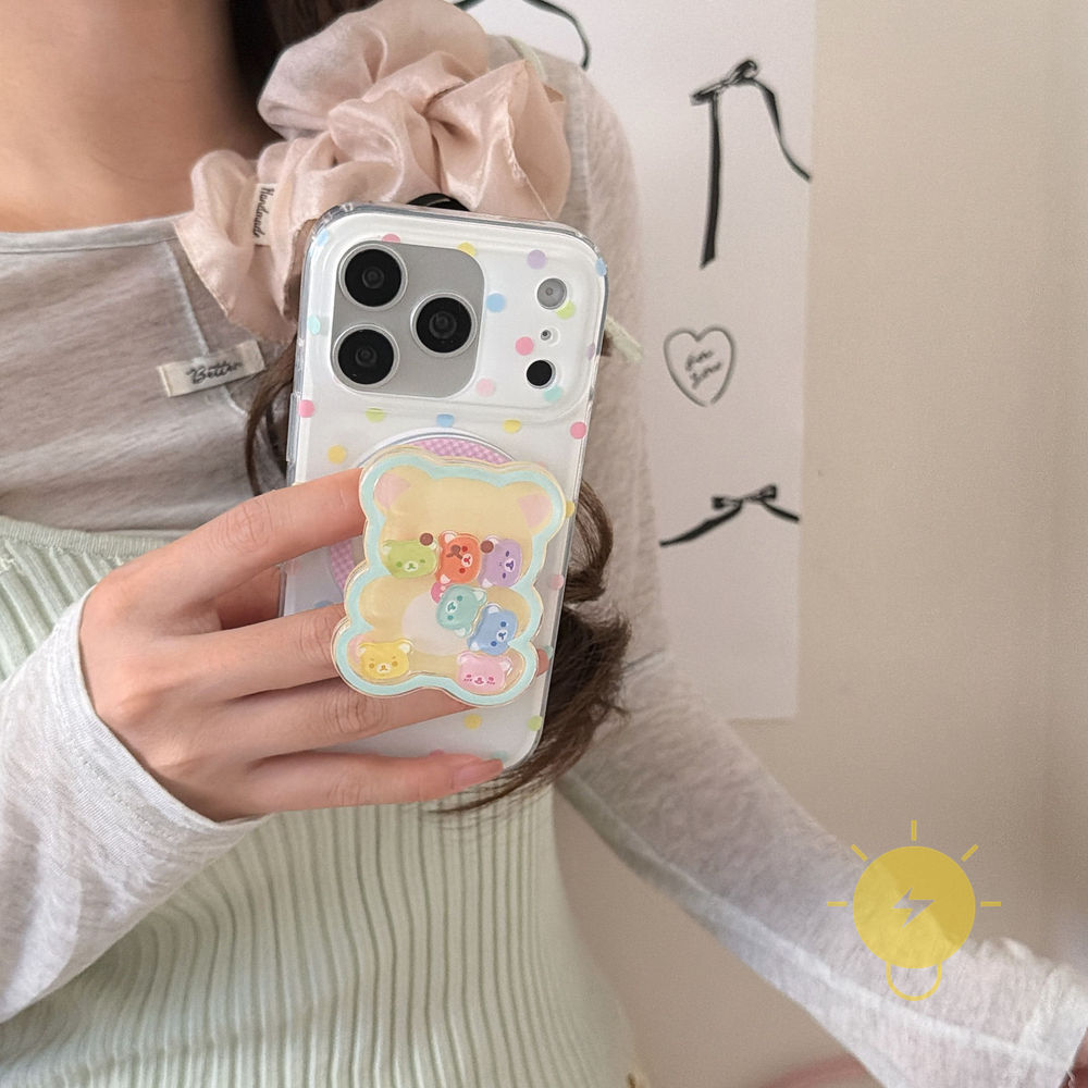 Phone Case For iPhone 17 Pro Max 16 15 14 13 with Griptok TPU Magnetic Colorful Bear Polka Dot Aesthetic Korean Cute