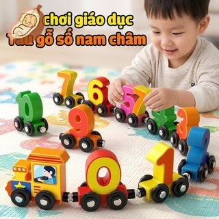 Đồ chơi đếm số xe lửa từ tính bằng gỗ Montessori Giáo dục trẻ mới biết đi Xếp hình bảng chữ cái