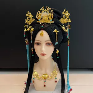 Áo Hanfu và phụ kiện tóc phong cách chiến quốc retro màu xanh, phù hợp cho cosplay và triển lãm cổ