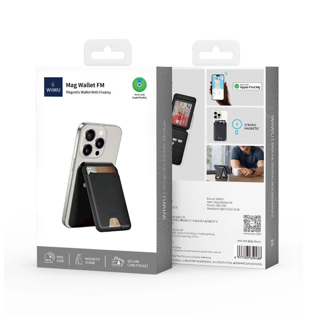 [Chính Hãng] Ví Da Đựng Thẻ Từ Tính WIWU Mag Wallet FM MW-005 Tích Hợp Định Vị Find My & Giá Đỡ Đa Năng