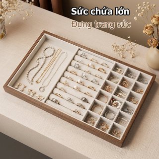 Quả óc chó Gỗ Trang Sức Khay Nhung Lót Vòng Bông Tai Vòng Cổ Bảo Quản Tổ Chức Ngăn Kéo Hộp Retro