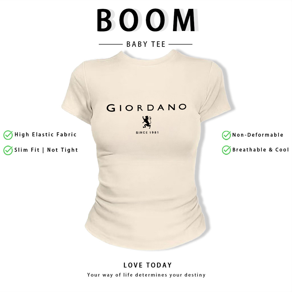 BOOM Áo Baby Tee Nữ Cotton Ôm Body-Áo Thun Ngắn Tay Y2K In Hình PhongCách Mùa Hè, Cổ Tròn Hàng Đầucách hàn quốc phongK16