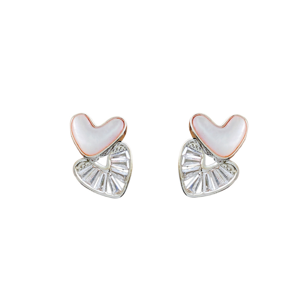 Bông tai mẹ zircon màu hồng hình trái tim, thời trang và sang trọng