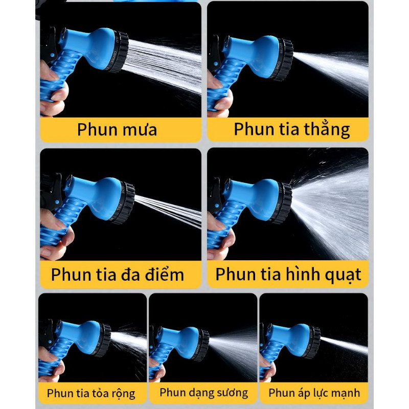 Bộ Vòi Xịt Tăng Áp 7 Chế Độ Eli, Dây Vòi Bọc Dù Siêu Bền, Tưới Cây Rửa Xe, Tay Cầm Phun Tự Động AMIZIN