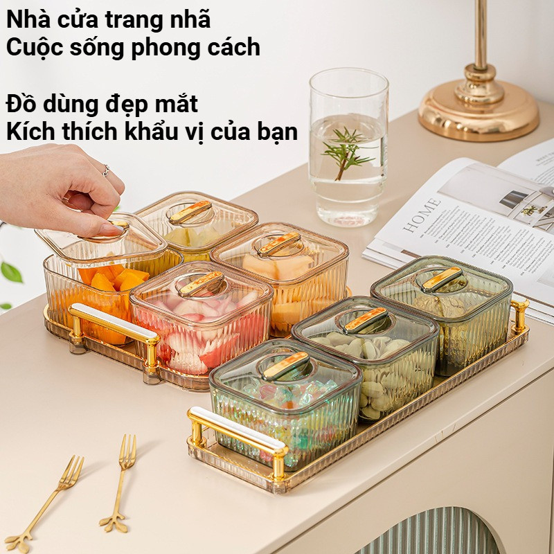 Khay đựng bánh kẹo có nắp – Phong cách sang trọng nhẹ, chia ngăn lưới, để bàn trà, kẹo, snack, cao cấp, chống bụi