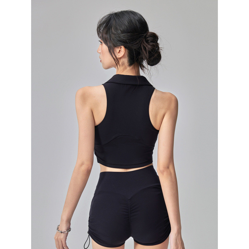 Phong Cách Mới Một Mảnh Áo Vest Thể Thao Có Miếng Lót Ngực Nữ Ve Áo Không Tay Tập Yoga Chạy polo Thể Dục Top Mùa Hè