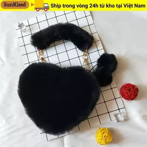Túi xách lông thú giả SUNKISSD, Túi xách sang trọng lông thú giả hình trái tim, Ví đựng ly hợp hàng ngày lông tơ thông thường dành cho nữ