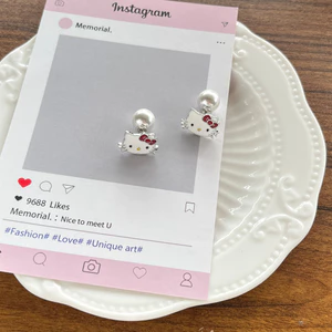 Hoạt Hình hellokitty Hello Kitty Bông Tai ins Cô Gái Trái Tim Bông Tai Hợp Kim kt Bông Tai Tinh Tế