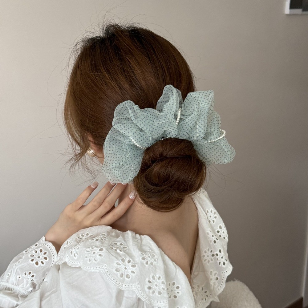 Hululu / Phong Cách Hàn Quốc Phong Cách Mới Ngọt Ngào Chấm Bi Lưới Ngọc Trai Scrunchy Tóc Dễ Thương Sang Trọng Dây Buộc Tóc Bóng Tóc Mũ Đội Đầu