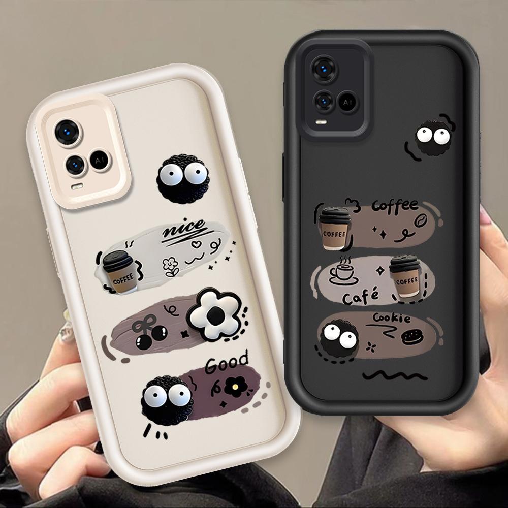 Ốp Lưng Cho VIVO Y33S Y33T Y21 Y21A Y21T Y21S T1X 4G Hoạt Hình Silicon Phụ Kiện Vỏ Điện Thoại Mềm TPU Bóng Than Đen Mắt Thiên Thần Ốp Lưng Chống Sốc