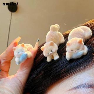 Kẹp Tóc Sang Trọng SMILE, Chất Liệu Đổ Xô Nhung Mèo Con Kẹp Tóc, Phong Cách Ngọt Ngào Kawaii Mũ Phụ Kiện Bé Gái
