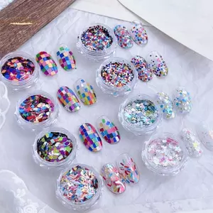 TRTR 1jar Nhiều Màu Sắc Iridescent Laser Móng Tay Lấp Lánh Trang Trí Màu Sắc Hỗn Hợp Sequin Flakes Phụ Kiện Làm Móng Tay DIY Nail Art Design VN