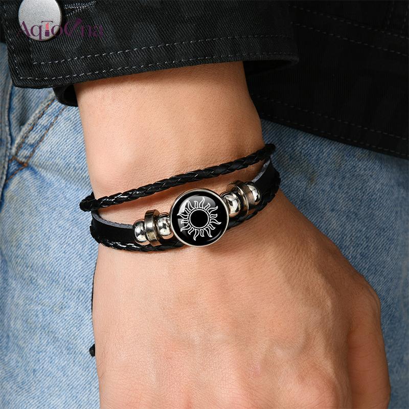 AqToCna Đơn Giản Dạ Quang Mặt Trời Mặt Trăng Da Handmade Dệt Cặp Đôi Vòng Tay Trang Sức Nam Nữ Dành Cho Người Yêu Lễ Hội Quà Tặng AqToCna