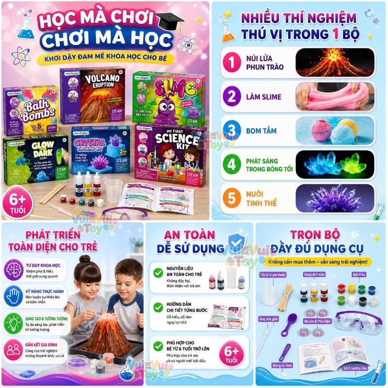 Bộ Thí Nghiệm Khoa Học STEM – Núi Lửa, Mạch Điện & Các Thí Nghiệm Thú Vị, Đồ Chơi Giáo Dục Cho Bé Từ 8 Tuổi Trở Lên