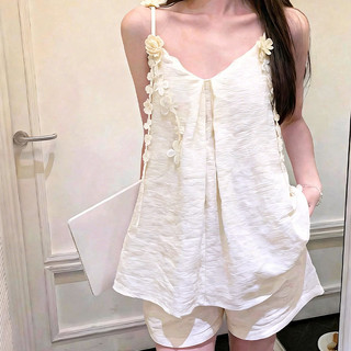 VM-Bộ Đồ Ngủ Nữ 2 Dây Hoa Thêu Mềm Mát Pijama Dáng Rộng Kèm Quần Short Lưng