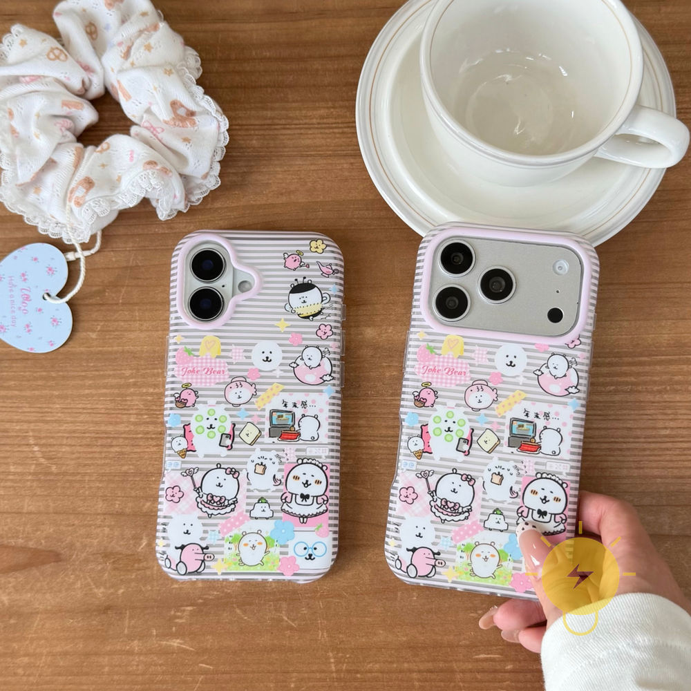 Phone Case For iPhone 17 Pro Max 16 15 14 13 TPU Matte Bear Stripe Aesthetic Korean Cute