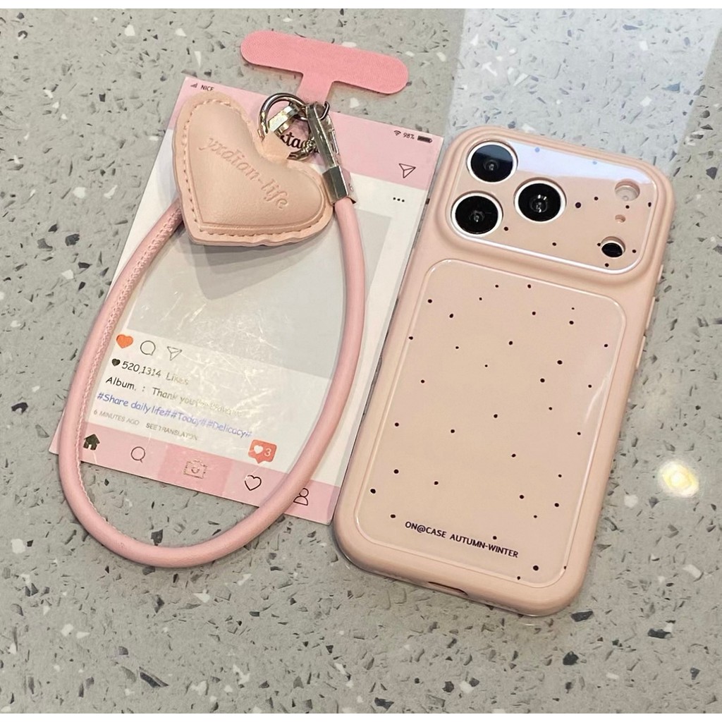 Họa tiết chấm + Vòng cổ hình trái tim Vỏ điện thoại cho IPhone 17 Pro Max 17 16 15 14 Vỏ bảo vệ chống sốc
