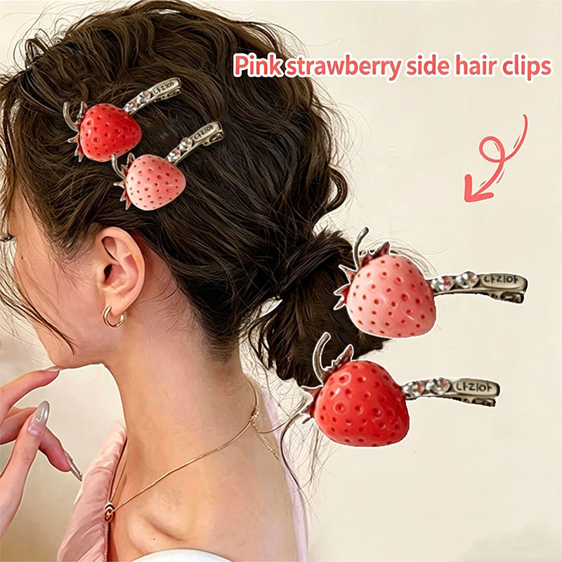 Barrettes tóc dâu tây cổ điển, Phụ kiện tóc trái cây Kawaii, Kẹp bên chống trượt để sử dụng hàng ngày & tiệc tùng