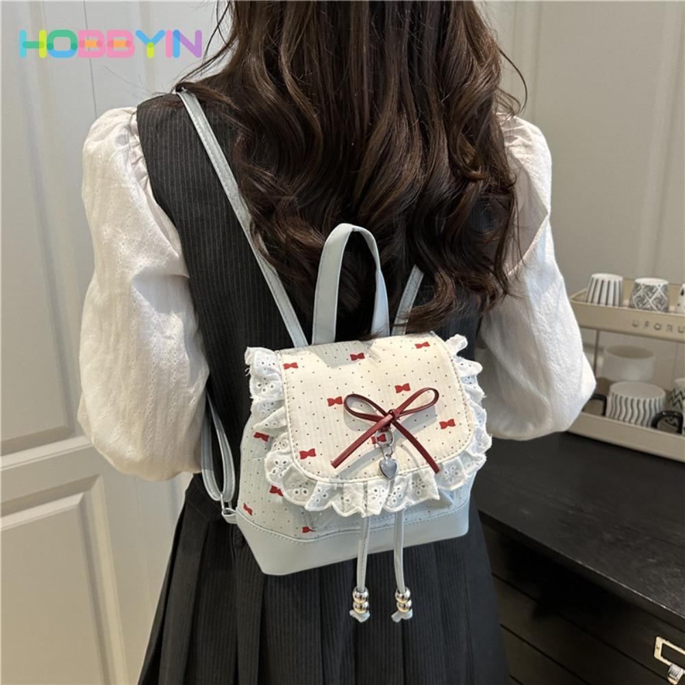 Ba lô Mini HOBBYIN, Ba lô thắt nút bướm chấm bi chấm bi, Ba lô nữ nhẹ thời trang nơ ngọt ngào
