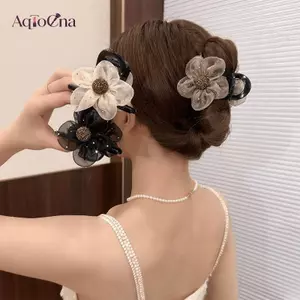 AqToCna Lưới Kim Cương Giả Hoa Vuốt Tóc Nữ Cô Gái Voan Hoa Cá Mập Kẹp Ngọt Ngào Dễ Thương Thanh Lịch Thời Trang Hàn Quốc Cua Móng Vuốt Phong Cách Kẹp Tóc AqToCna