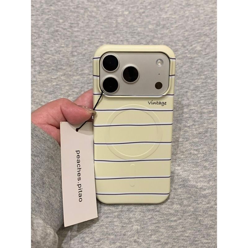Phong Cách Hàn Quốc ins Kem Màu Vàng Sọc Nửa Gói Nơ Giá Đỡ Từ Tính 17promax Ba Gói Mờ 16pro Phim