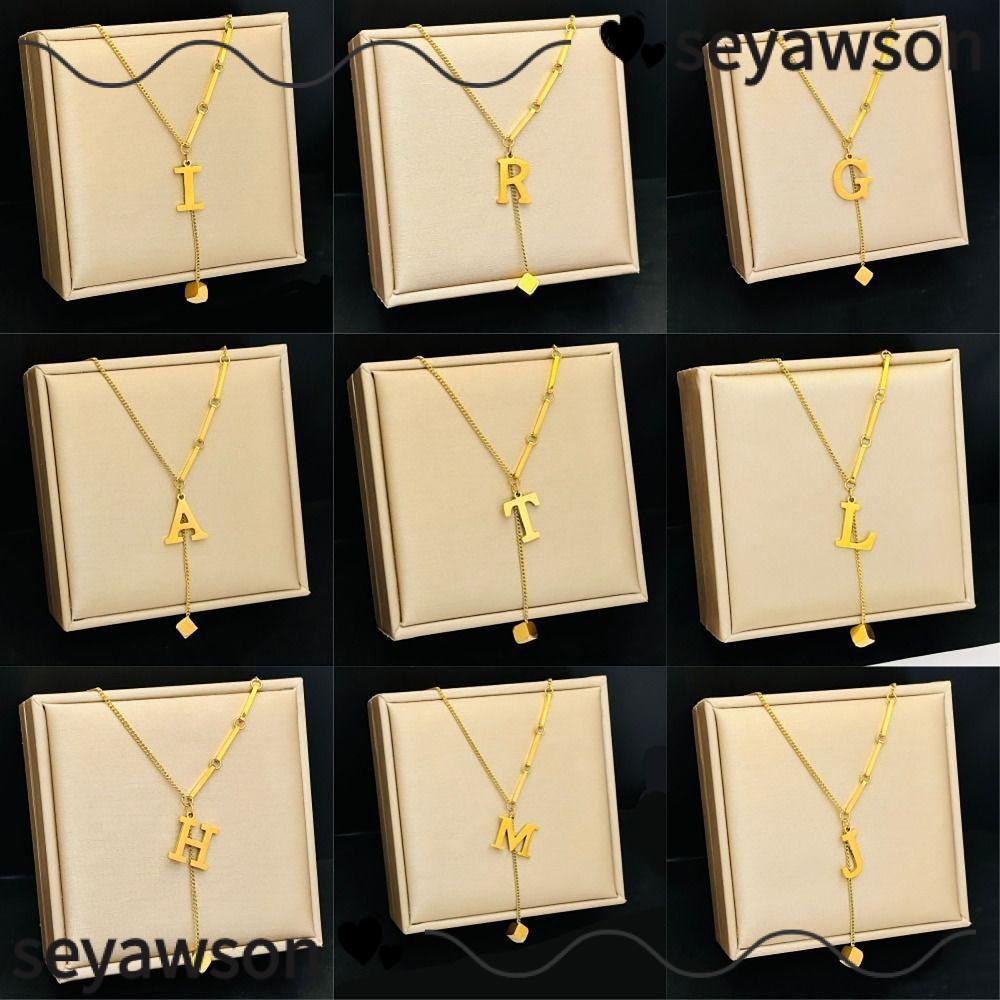 Vòng cổ chữ SEYAWSON, Dây chuyền thời trang phù hợp bằng thép không gỉ, Quà tặng ngày lễ tình nhân sang trọng Cube Mặt dây chuyền Phụ kiện trang sức Ngày của mẹ