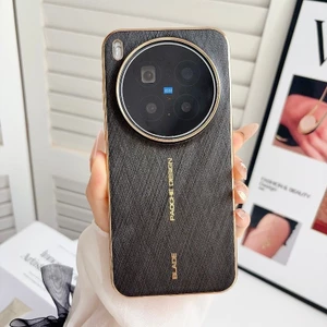 Dành cho Vivo X300 X300 Pro Quy trình thổ cẩm lụa và bạc vàng Vỏ điện thoại da sang trọng / Cạnh mạ điện mềm / Vỏ Vivo chống sốc