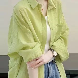 Áo sơ mi chống nắng màu xanh lá cây Mint Mambo Matcha Dopamine Nhẹ béo nhẹ sang trọng cao cấp hàng đầu mùa hè Phong cách mới