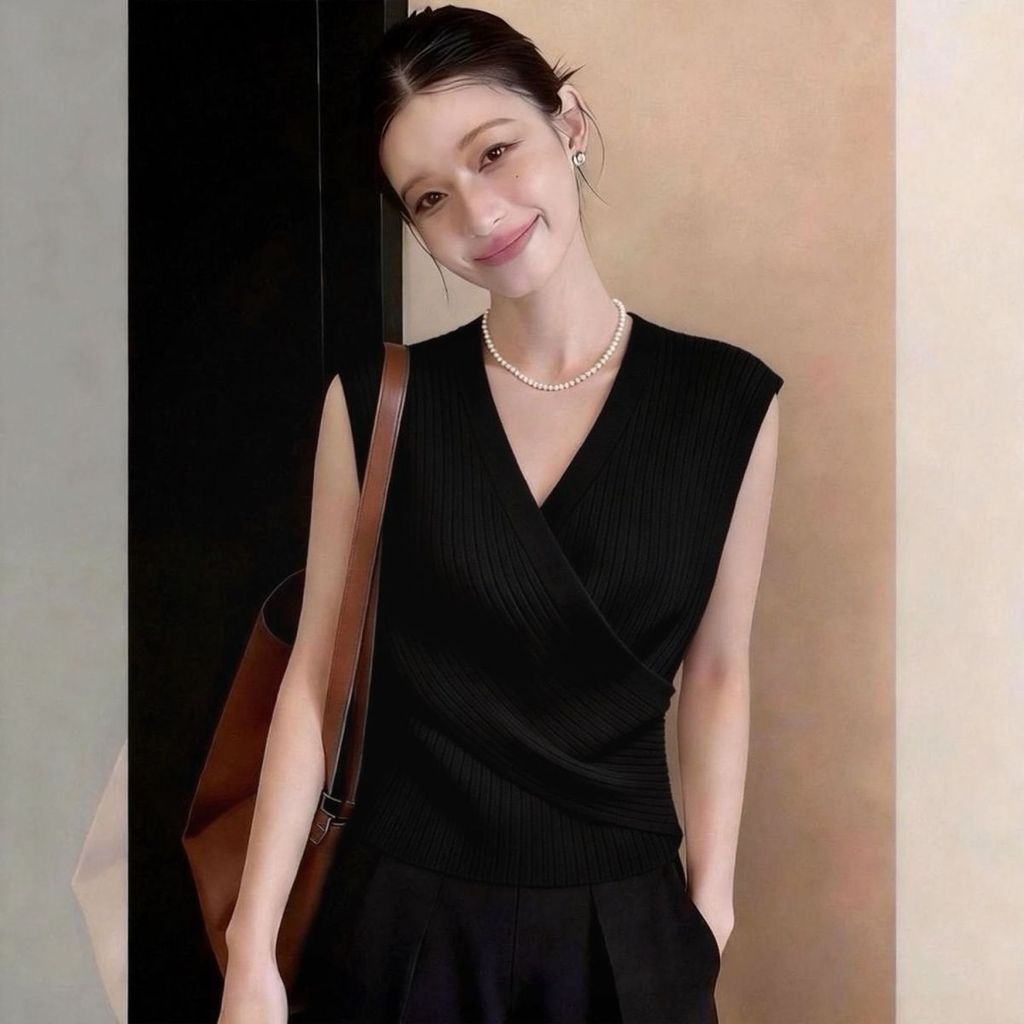 2026 Phong cách mới Pure Desire Style Áo Vest dệt kim không tay cổ chữ V gợi cảm, Áo thời trang sọc Sense Pit, Áo khoác mỏng vừa vặn mùa hè, Thích hợp cho trang phục thời trang nữ trẻ, Lời chúc phúc dòng chảy cốt lõi, Thể hiện sự quyến rũ độc đáo và Phong
