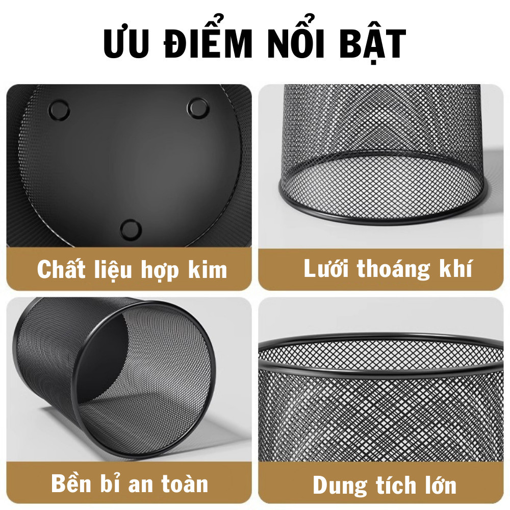 [HÀNG LOẠI 1] Thùng Rác Văn Phòng HomeMate Lưới Sắt Sơn Tĩnh Điện, Sọt Rác Kim Loại Tối Giản Cho Bàn Học & Công Ty