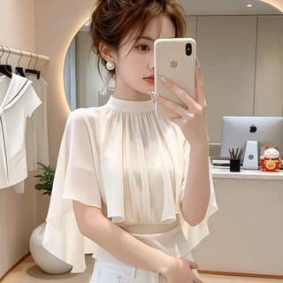 Áo sơ mi voan kiểu Pháp dành cho nữ mùa hè Áo choàng cổ tròn tay áo búp bê dáng hẹp Phong cách nhẹ nhàng dáng ôm hơn Niche Phong cách thời trang