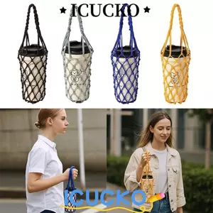 Túi lưới ICUCKO, Túi đựng cốc nước dệt tay có thể tái sử dụng, Túi đựng đồ uống cầm tay rỗng di động