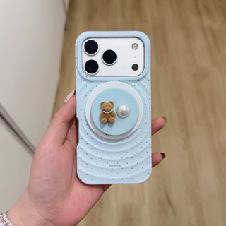 Ốp điện thoại giá đỡ từ tính toàn màn hình Wave Dot Bear dễ thương Thích hợp cho iPhone17 Pro Max 16 15 14 Pro Max Bảo vệ Camera chống sốc Ốp lưng cứng chống rơi