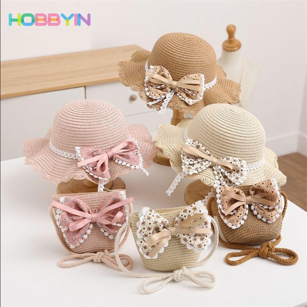 Mũ chống nắng bé gái HOBBYIN, Mũ chống nắng nhiều màu dễ thương cho trẻ em, Mũ rơm thời trang 2-8 tuổi mùa hè