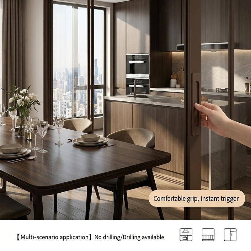 {BUDDI} Tay nắm cửa trượt tự dính Hợp kim nhôm Không cần đục lỗ An toàn cho tủ cửa sổ nhà bếp gia đình {buddingenergy}