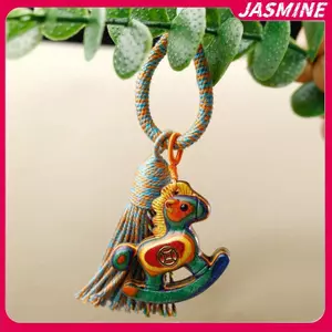 JASMINE Sáng Tạo Gỗ Đàn Hương Cung Hoàng Đạo Ngựa Móc Khóa Mặt Dây Chuyền Điện Thoại Di Động Treo Trang Trí Dễ Thương Bằng Gỗ Hiện Vật Nhỏ Trang Trí Cặp Đôi Quà Tặng JASMINE
