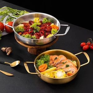Phong Cách Hàn Quốc Nồi Inox Hải Sản Nồi Khô Hai Tai Vàng Nồi Chiên Đế Mì Ăn Liền Nồi Lẩu Mini Lô Hàng GW3V