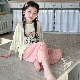 Bộ đồ mặc nhà cho bé – Áo tay lỡ + quần dài cotton, in hình dễ thương, thoáng mát mùa hè