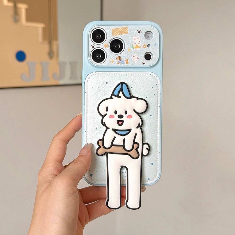 3D Phim Hoạt Hình Mèo Thỏ Giá Đỡ Da Ốp Lưng Điện Thoại iPhone 17 Pro Max 16 15 14 13 Vỏ Bảo Vệ Chống Sốc