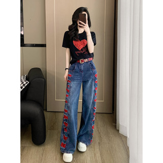 Bộ trang phục mùa hè thời thượng dành cho nữ, áo thun nữ tay ngắn kết hợp với quần jean trẻ trung