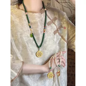 Mới Trung Quốc Retro Đĩa Tròn Đính Hạt Vòng Cổ Nữ Pony Váy Hanfu Sườn Xám Áo Len Dây Xích Cổ Phong Cách Dân Tộc Phụ Kiện26042105